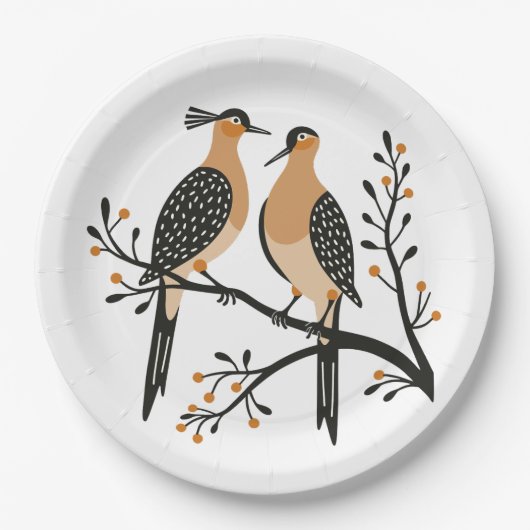 Zwei Turteltauben Schneiden Stencil Retro Stil 7 Pappteller (Vorderseite)