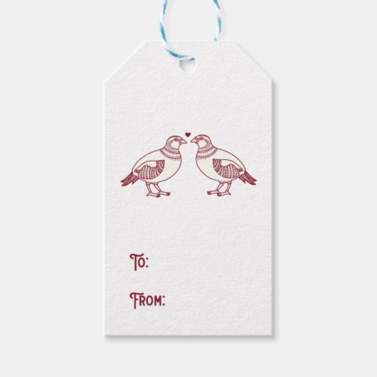 Zwei Turtle Docks Weihnachten in Rot Geschenkanhänger (Vorderseite)