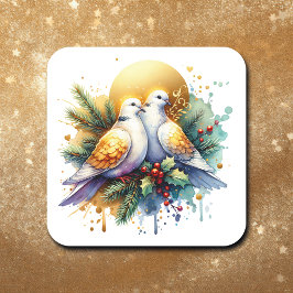Zwei Turtle Doves | 12 Weihnachtstage Quadratischer Aufkleber