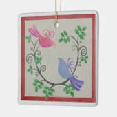 Zwei Turtle Doves Square Weihnachtsdekoration Keramikornament (Links)