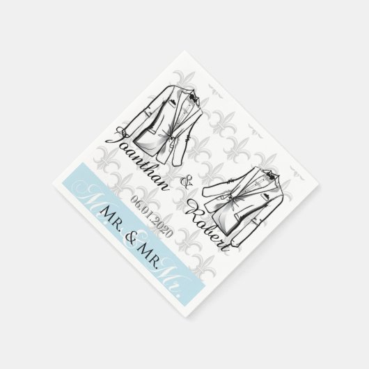 Zwei Tuxedo Groom Gay Wedding Napkin Serviette (Ecke)