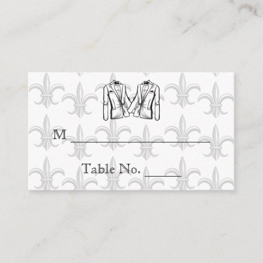 Zwei Tuxedo Groom Gay Wedding Platzkarten (Vorderseite)