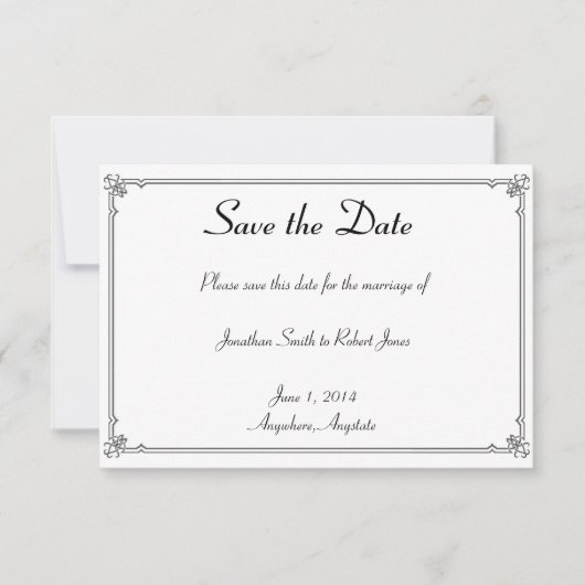 Zwei Tuxedos auf White Gay Wedding retten das Datu Save The Date (Vorderseite)