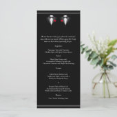 Zwei Tuxedos mit Rote Rose Gay Wedding Menu Menükarte (Stehend Vorderseite)