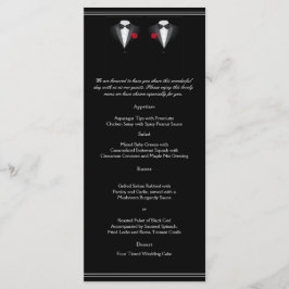 Zwei Tuxedos mit Rote Rose Gay Wedding Menu Menükarte