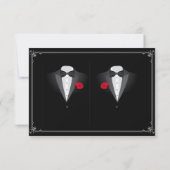 Zwei Tuxedos mit Rote Rose-Hochzeitkarte RSVP Karte (Rückseite)