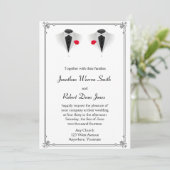Zwei Tuxedos zur Einladung von White Gay Wedding (Stehend Vorderseite)