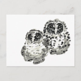 Zwei Uhenküken ahmen Tinte Postkarte