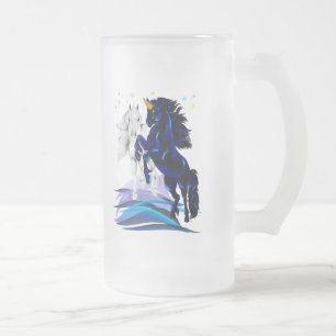 Zwei Unicorns und Wellen-Tassen Mattglas Bierglas