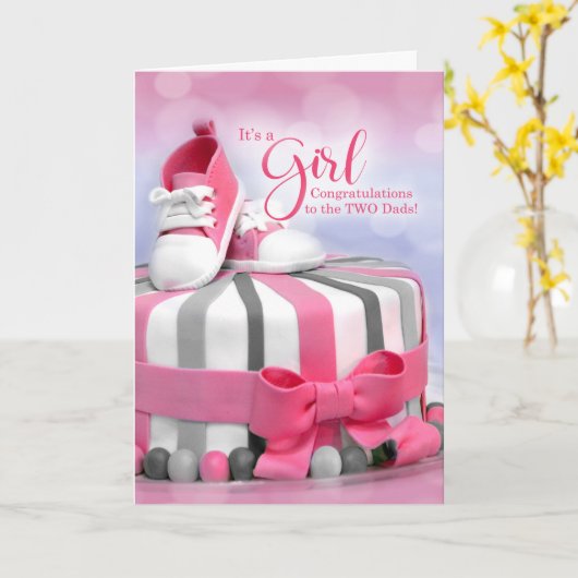 ZWEI Väter Neue Baby-Glückwünsche Pink Karte (Gelbe Blume)