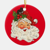 Zwei väterliche Weihnachten lächelnd Gesicht Keram Keramik Ornament (Vorne)