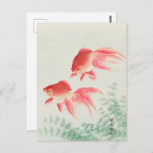 Zwei Veil Goldfish Gemälde von Ohara Koson Postkarte (Vorne/Hinten)