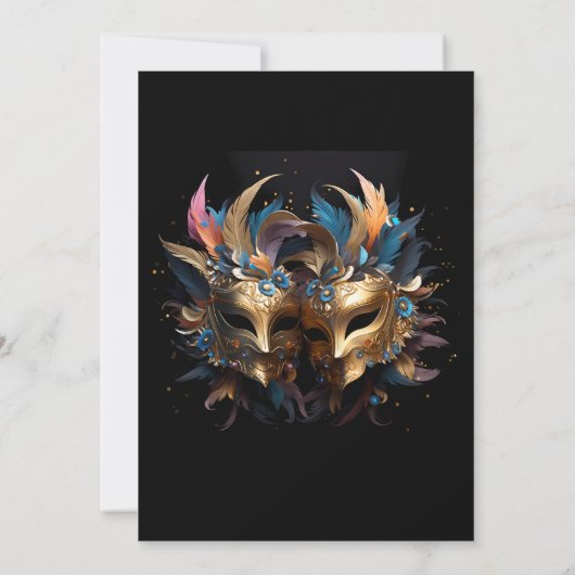 Zwei Venezianische Goldmasken Mardi Gras Karneval Einladung (Rückseite)