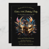 Zwei Venezianische Goldmasken Mardi Gras Karneval Einladung (Vorne/Hinten)