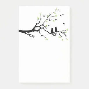 Zwei verliebte Katzen im Baum als Silhouette Post-it Klebezettel