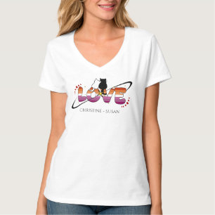 Zwei verliebte Katzen Sonnenuntergang Lesbische Fl T-Shirt