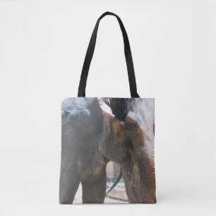 Zwei verschiedene Fotos von Elefanten auf einer Ta Tasche