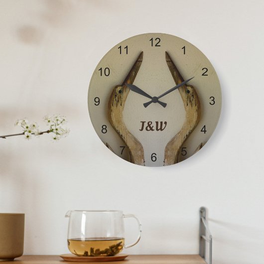 Zwei verwitterte Herons Rustikale Acrylwand an der Große Wanduhr