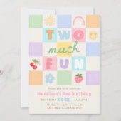 Zwei viel Spaß Bunter Gingham 2. Geburtstag Einladung (Vorderseite)