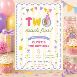 Zwei viel Spaß Buntes Foto Junge 2. Geburtstag Einladung