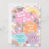 Zwei viel Spaß Groovy Retro Preppy Varsity Geburts Einladung (Vorderseite)