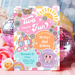 Zwei viel Spaß Groovy Retro Preppy Varsity Geburts Einladung