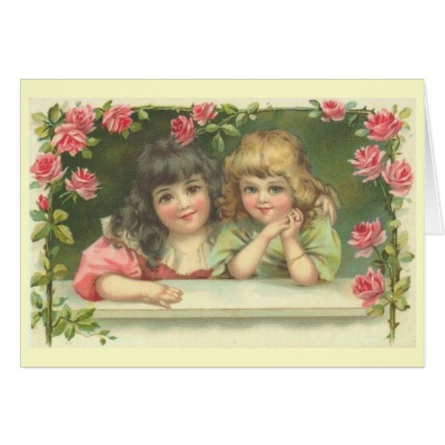 Zwei viktorianische Mädchen in einem Rosen-Garten (Vorderseite (Horizontal))