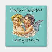 Zwei Vintage Angels Square Magnet (Vorne)