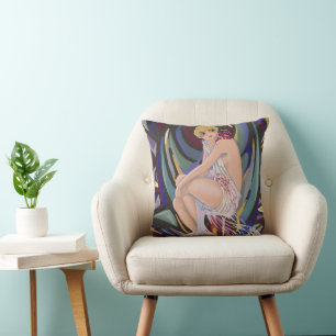 Zwei Vintage Art Deco Frauen von S. Chompre Kissen