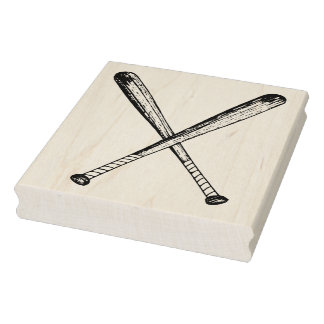 Zwei Vintage Briefmarke aus Holz Baseballschläger Gummistempel