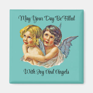 Zwei Vintage-Engel Quadrat-Magnet Magnet