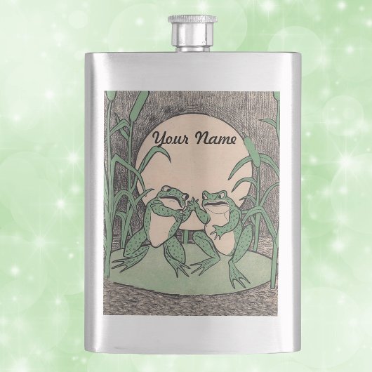 Zwei Vintage Funny Liebe Green Frogs Moon Flachmann