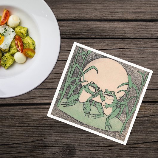 Zwei Vintage Funny Liebe Green Frogs Moon Serviette