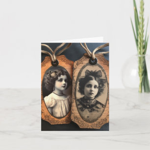 Zwei Vintage Girls Mixed Media Collage Tags Karte