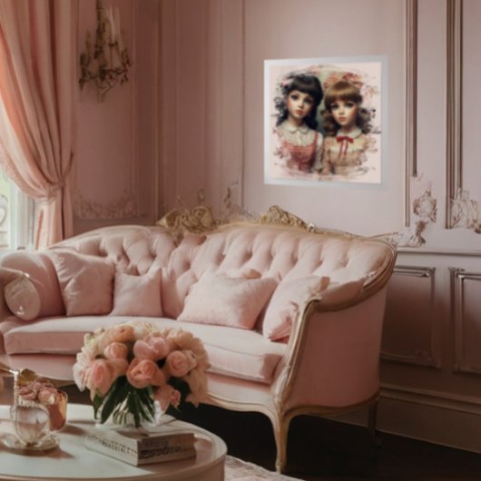 Zwei Vintage Girls-Puppen-Uralte Poster