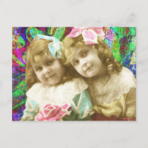 Zwei Vintage kleine Mädchen Digitale Kunst Postkarte