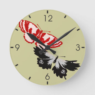 Zwei Vintage-Schmetterlinge Japanische Kunst Runde Wanduhr