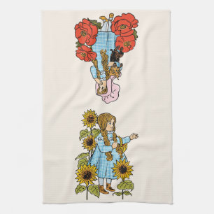 Zwei Vintage-Zauberer von Oz Dorothy mit Blumen Geschirrtuch