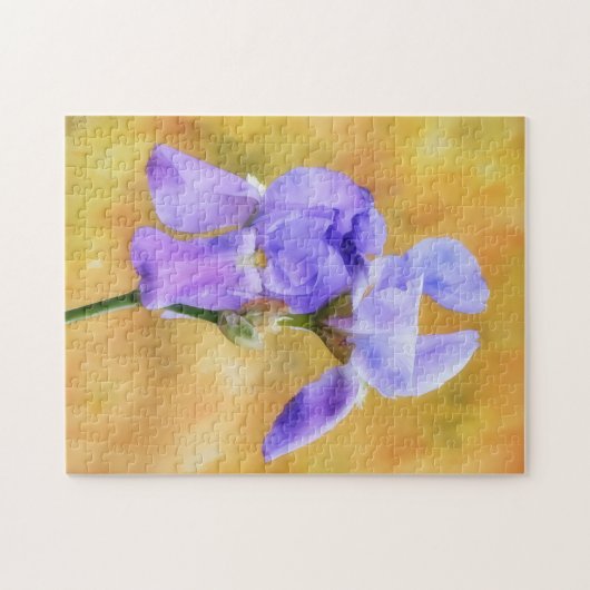 Zwei violette Blumen Iris Frühlingspuzzle Kunst Puzzle (Horizontal)