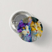 Zwei violette und gelbe Katzen Button (Vorne & Hinten)