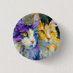 Zwei violette und gelbe Katzen Button