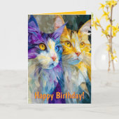Zwei violette und gelbe Katzen Karte (Gelbe Blume)