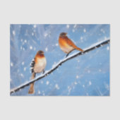 Zwei Vögel auf dem Zweig an einem schneebedeckten Seidenpapier (Vorderseite)