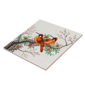 Zwei Vögel auf einem blühenden Zweig Fliese (Seite)