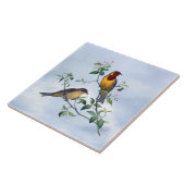 Zwei Vögel auf einem blühenden Zweig Fliese (Seite)