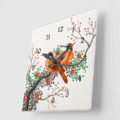 Zwei Vögel auf einem blühenden Zweig Quadratische Wanduhr (Winkel)