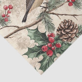 Zwei Vögel auf Zweigen mit Stechpalmenbeeren Seidenpapier (Ausschnitt)