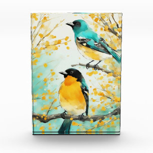 Zwei Vögel, die auf der Baumzweigung sitzen Fotoblock