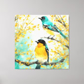 Zwei Vögel, die auf der Baumzweigung sitzen Leinwanddruck (Vorderseite)