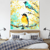 Zwei Vögel, die auf der Baumzweigung sitzen Leinwanddruck (Insitu (Schlafzimmer))